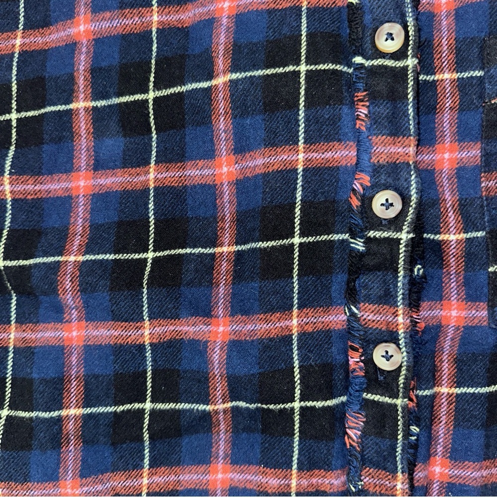 FREE PEOPLE Happy Hour Plaid Flannel Top / Navy Combo - Picture 9 of 11